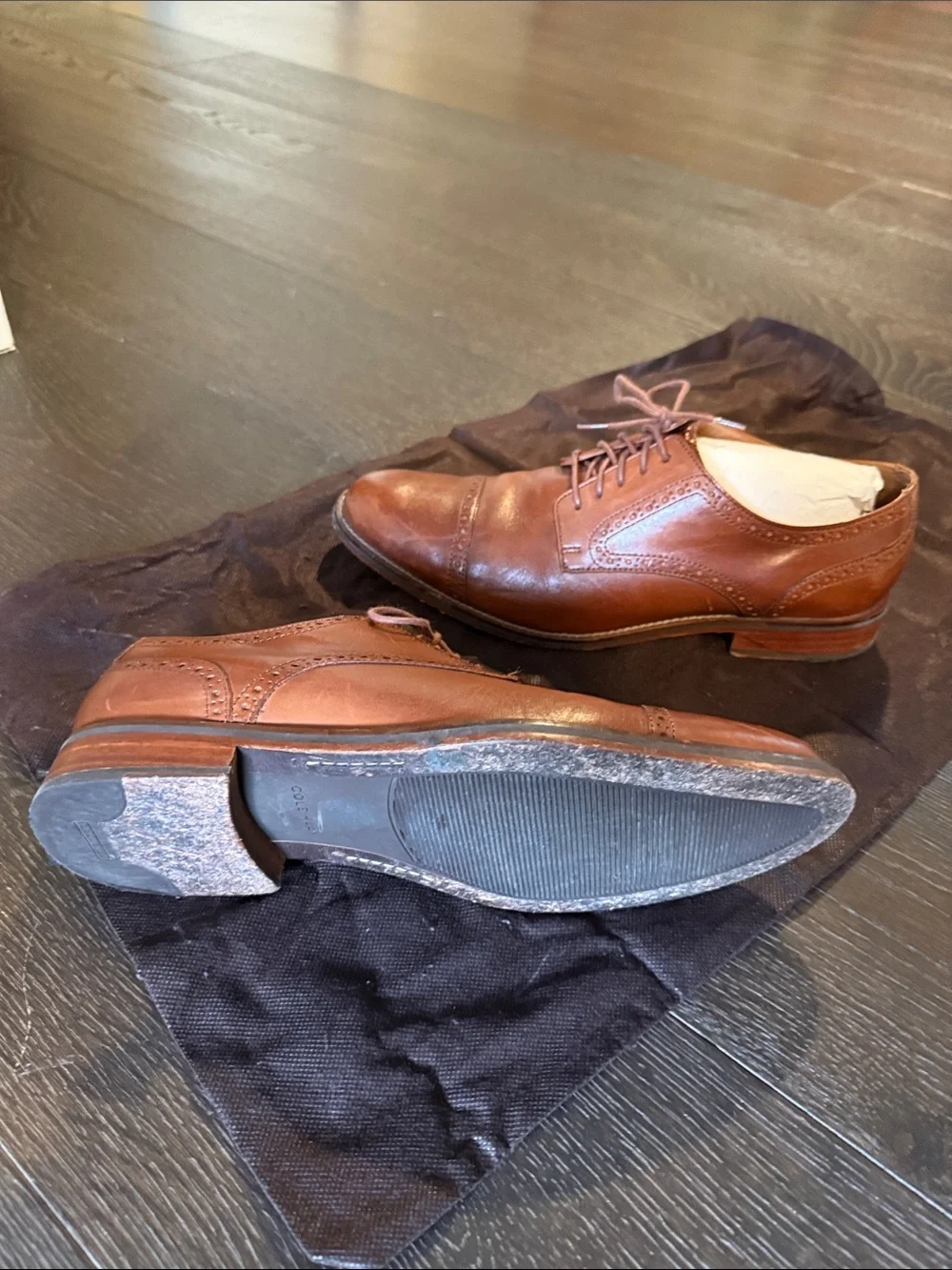 Cole Haan Men's Cognac Brown Leather Cap-Toe Oxfords